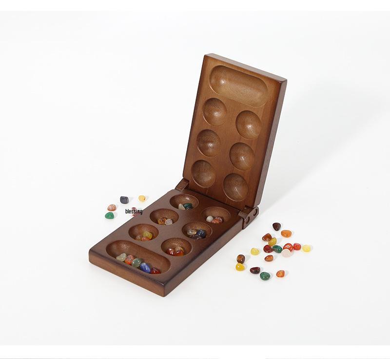 Youmai Wooden African Gem Checkers: Educational Board Game with Storage Box