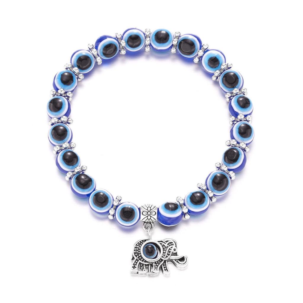 Evil Eye Bead Bracelet Blue Eye Hamsa Beaded Charm Stretch Bracelet Hand of Fatima Turkish Lucky Evil Eye Bracelet