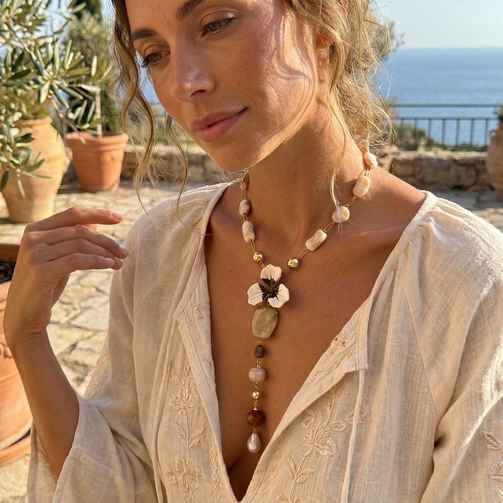 Charm Y Shape Necklace Colorful Beads Bohemian Collarbone Chain Fashion Beach Choker Beach