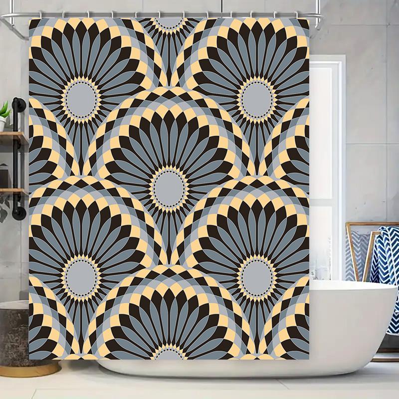 

Blue Yellow Geometric Shower Curtain Waterproof Bathroom Decor Modern Flowers Print Fabric Shower Curtains For Home Decoration ( W60H190(CM)-1 Pcs