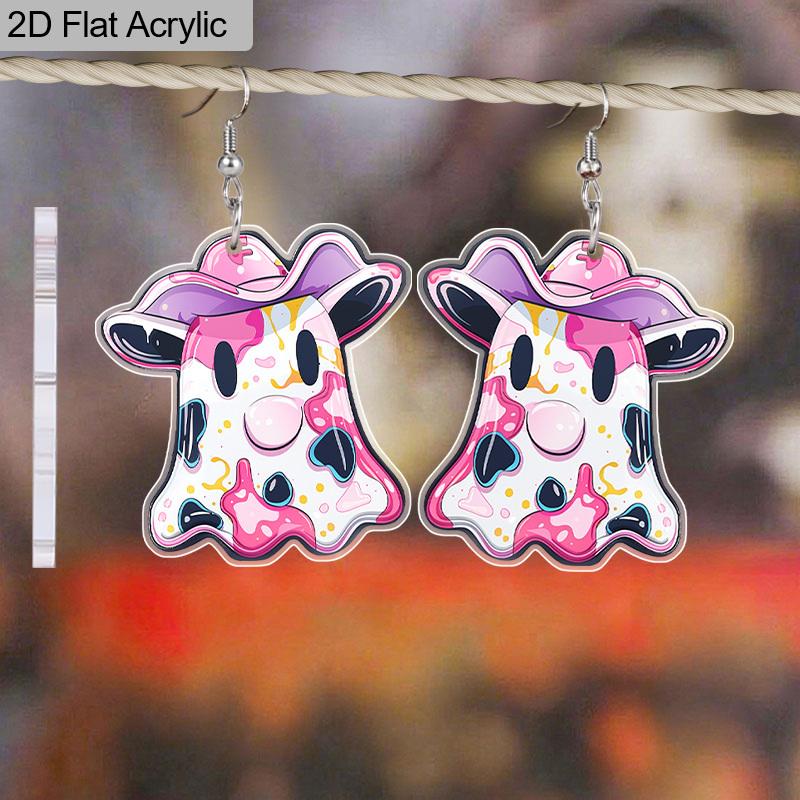 2D Flat Funny Cute Halloween Double Sided Acrylic Ghostly Dangling Earrings Women's Halloween Costume Praty Jewelry Festival Gift