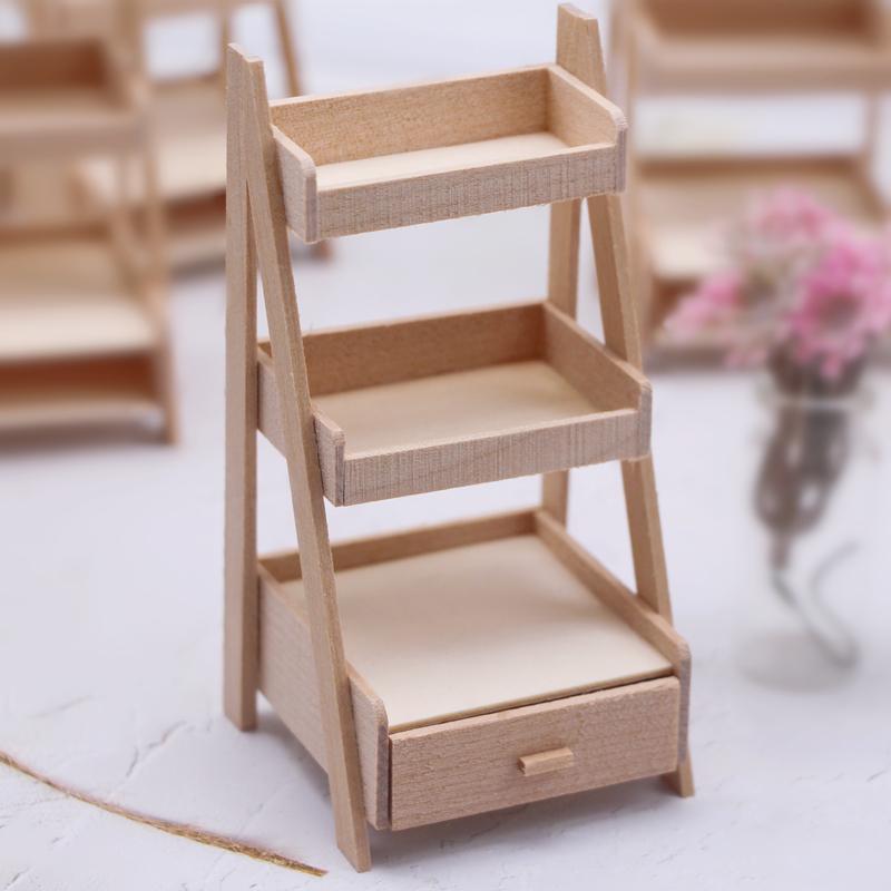 1Pcs Dollhouse Miniature Plant Wooden Shelf Flower Stand Simulation Furniture Fairy Garden Tool Storage Rack Decoration Accessor