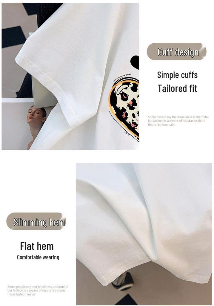 Plus Size Round Neck Loose Fit Mid-Length Short Sleeve T-Shirt for Women (200-350 Jin)