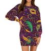 Damen Mode lässig Rundhals Langarm Karneval Druck Kleid
