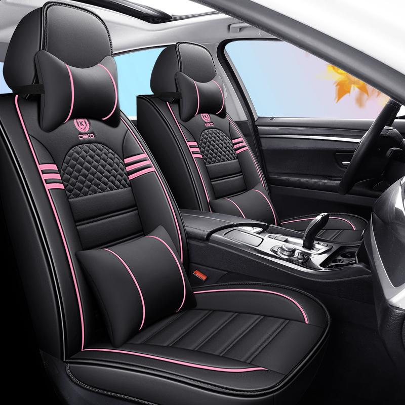 Four Seasons Universal Cartoon Leather Car Seat Cover - Odorless, Full Surround, for Five-Seat Cars.