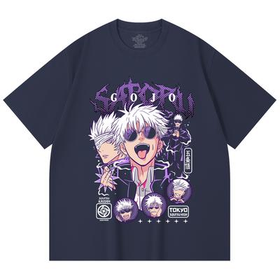 230 Gsm 100% Cotton Jujutsu Kaisen V5 Gojo Print Unisex Heavy Cotton T Shirt