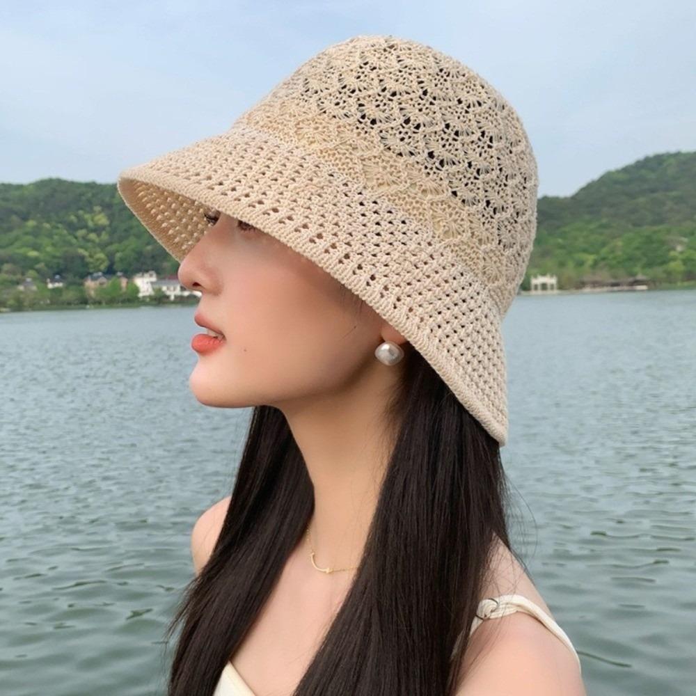 New Wide Brim Sun Hat Sunshade Hollow Sun Protection Hat Elegant Breathable Bucket Hat Women
