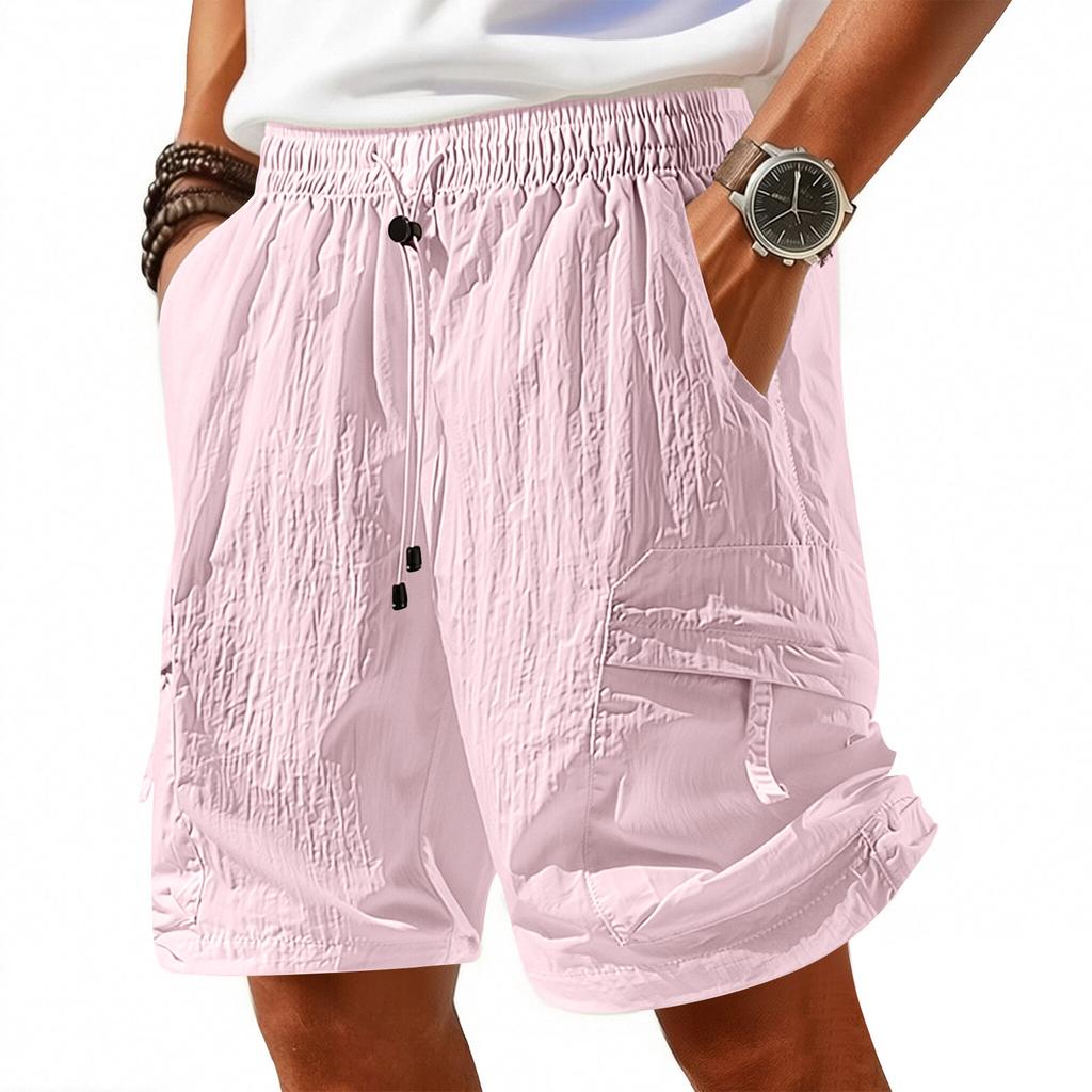 Unisex Elastic Band Thin Shorts Men's Casual Straight Leg Cargo Shorts
