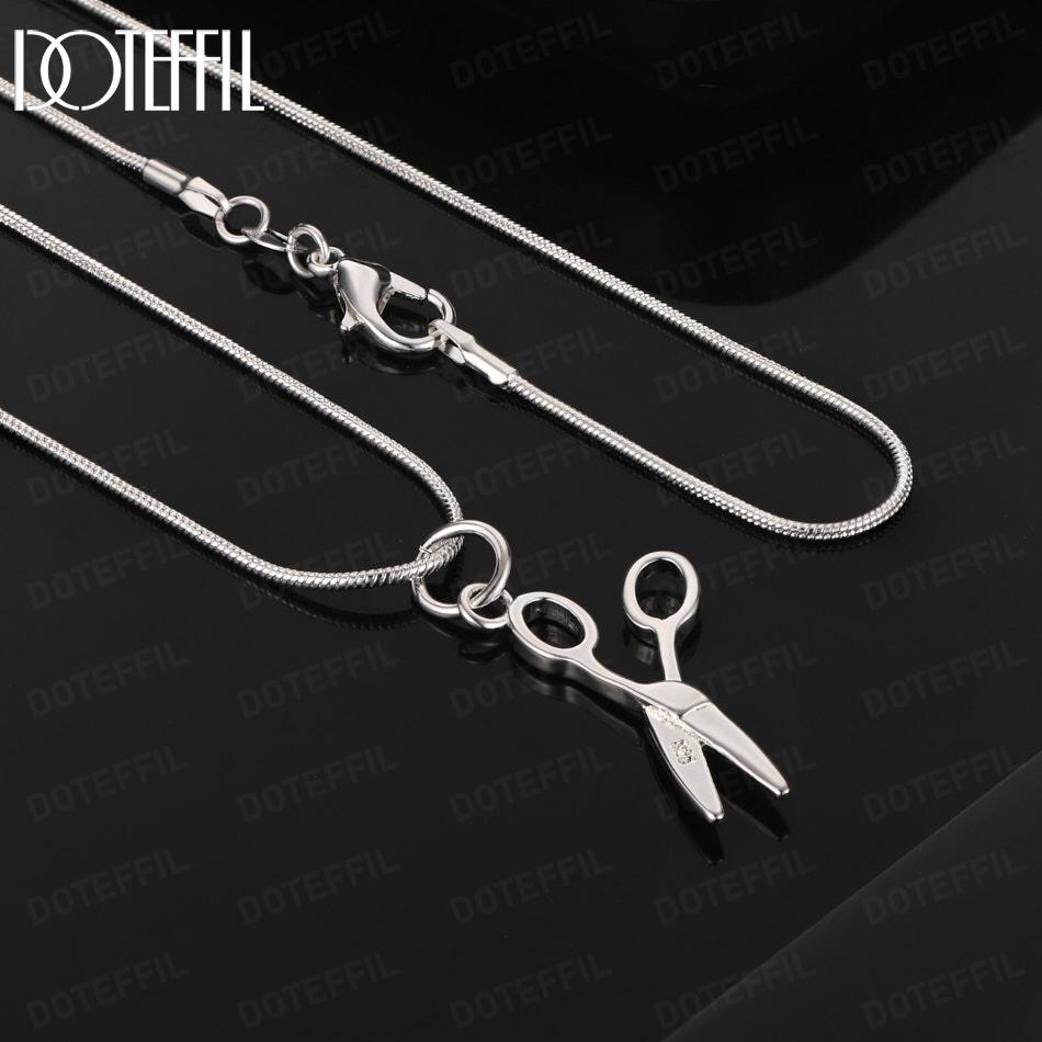 925 Sterling Silver Wedding Gift Scissor Shape Pendant Necklace Fashion Jewelry
