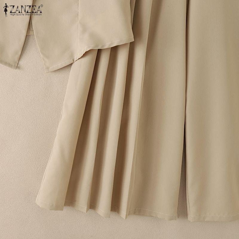 ZANZEA Top Gilet Senza Maniche da Donna e Pantaloni a Gamba Larga Set Casual Due Pezzi