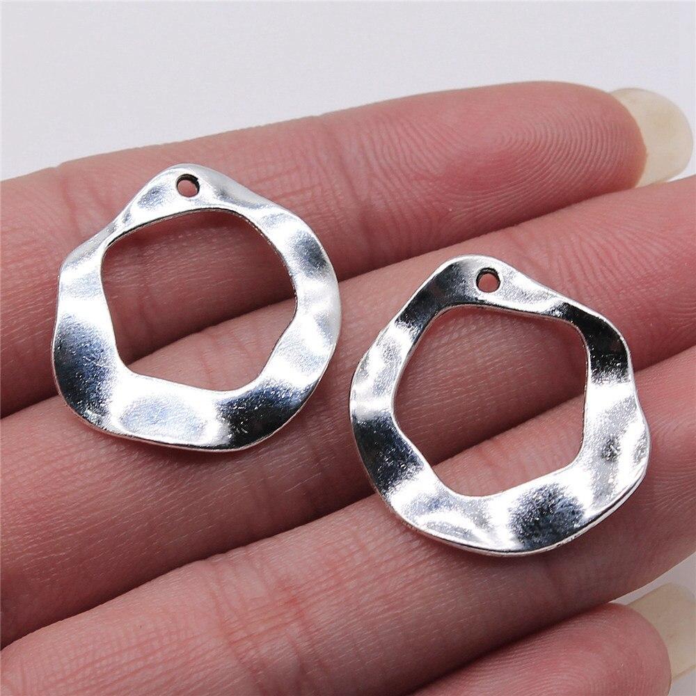 Antique Silver Color 10Pieces Brand: WYISYWG Irregular Hoop Earring Connector Accessories Crafts 24x25mm
