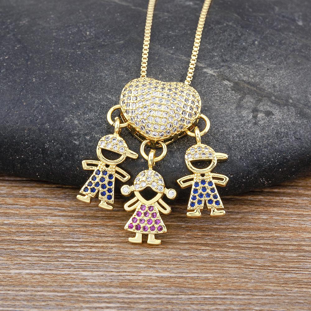 Nidin Luxury Fashion Girls Boys Inlaid Crystal Zircon Pendant Romantic Heart Necklace Exquisite Mother's Day Jewelry Gift