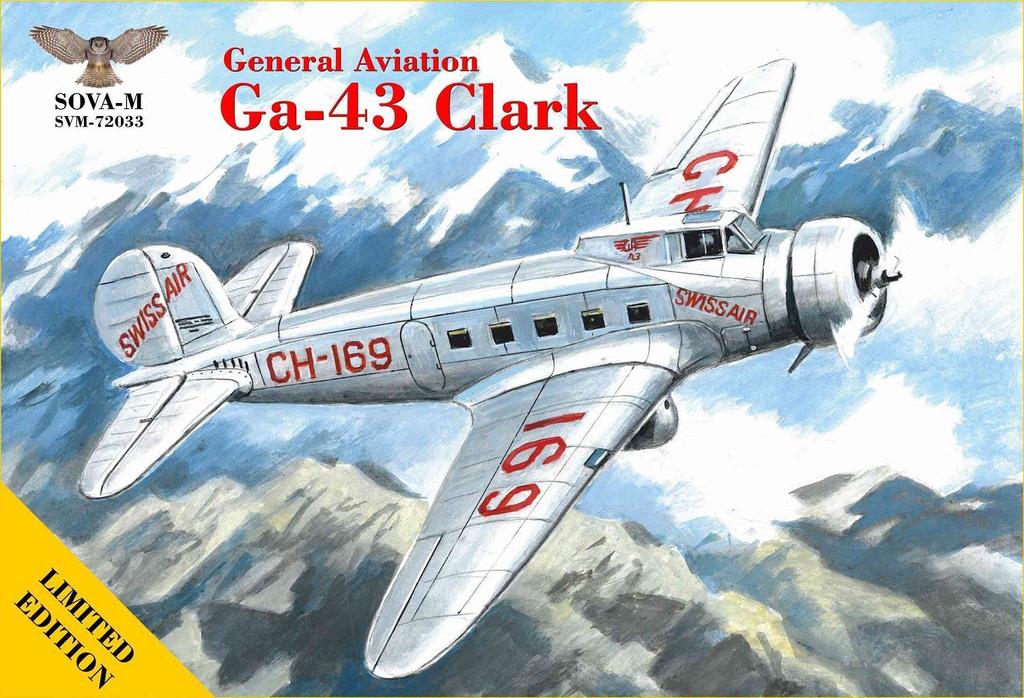 Modelsbit Scale General Aviation Clark Passenger Plane Swissair Plastic Model Kit AVS72033 1/72 Ga-43 Single-Engine (SoverM Brand)