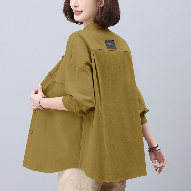 

Женская рубашка средней длины из чистого хлопка - Повседневный, универсальный стиль весна/осень для мам среднего и пожилого возраста XXL зелёный