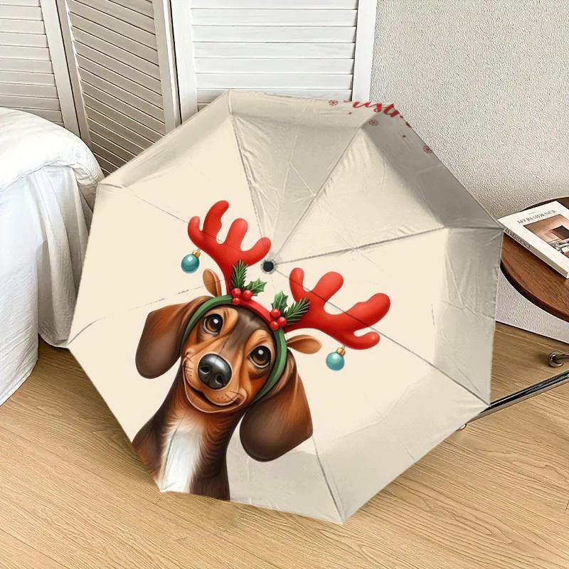 1pc Christmas Dog Antlers Decoration Umbrella with Plastic Handle,Suitable for All Seasons Home Travel Outdoor UmbrellaDD232