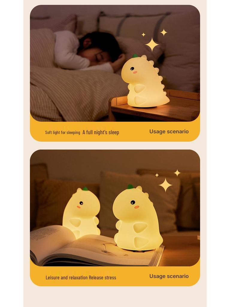 Dinosaur Silicone Night Light: Creative USB Rechargeable Tap Light for Kids' Bedside