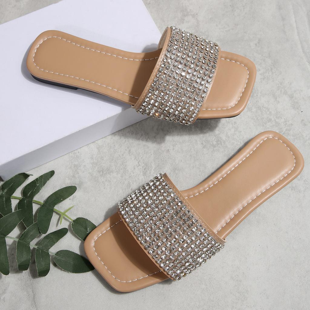 Fashion Fashion Crystal Summer Women Slippers 2025 Colorful Rhinestone Flat Sandals for Woman Comfort Non Slip Beach Slides Flip Flops