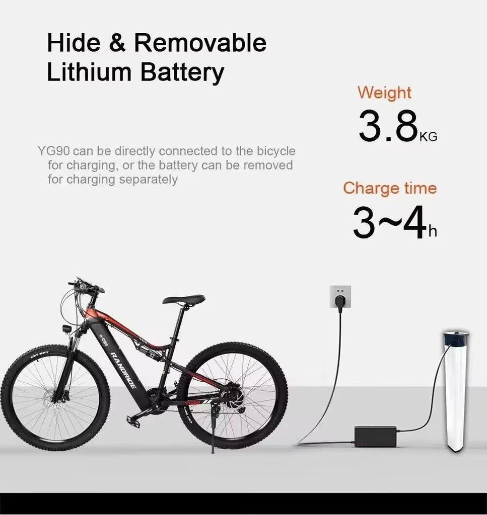 Neues RANDRIDE YG90B E-Bike, 1000W Hochleistungsmotor 48V17AH Akku hydraulische Bremse Elektrofahrrad für Erwachsene 27,5-Zoll-Reifen E-Bike