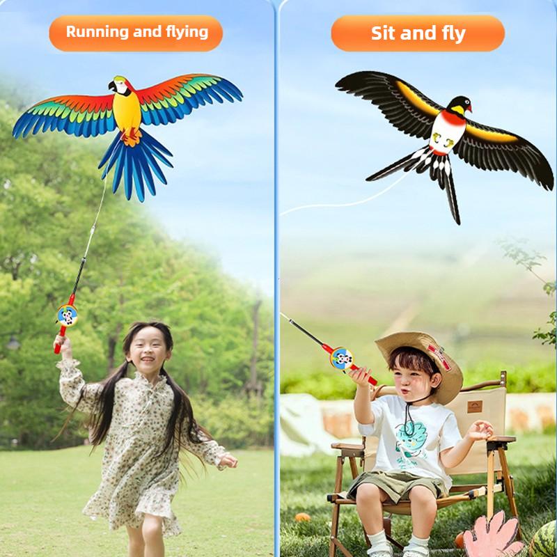 Non-Toxic Mini Fishing Rod Kite For Kids Vivid Butterfly Swallow Parrot Easy To Fly Goldfish Kites For Toddler Outdoor Beach Park Beginner