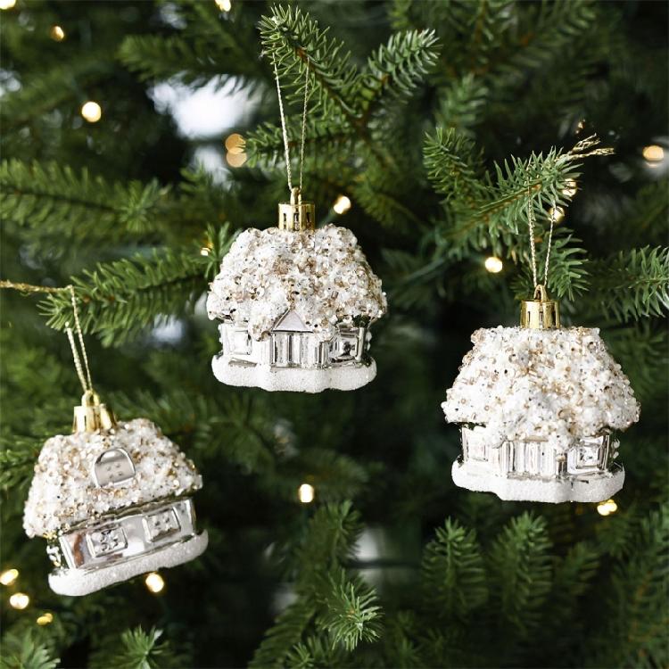 Golden Christmas Ball Houses Shape Decorations Hanging Pendant For Outdoor Party Wall Window Decoration