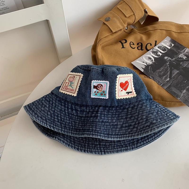 

Шляпа-панама из вареного денима с наклейкой-штампом, женская летняя универсальная шляпа-умывальник, милая шляпа большого размера по окружности головы adjustable