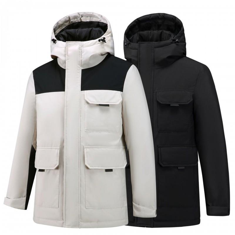 Mens Mid-Length Hiking Down Jacket Warm Outdoor Sports Coat Color Block Youth Style