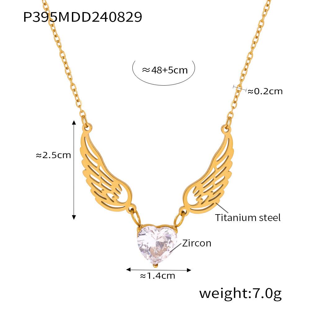 Heart Zircon Angel Wings Necklace: Versatile, Elegant Gift with Titanium Steel Clavicle Chain for Women