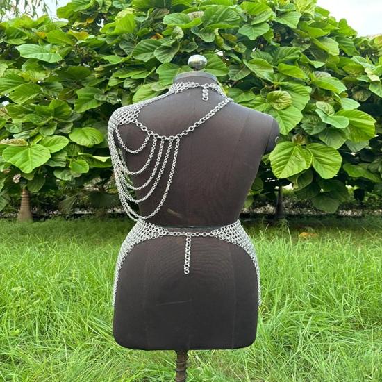 Aluminum Chainmail Top, Skirt Headdress: Renaissance Costume Set Birthday Gift