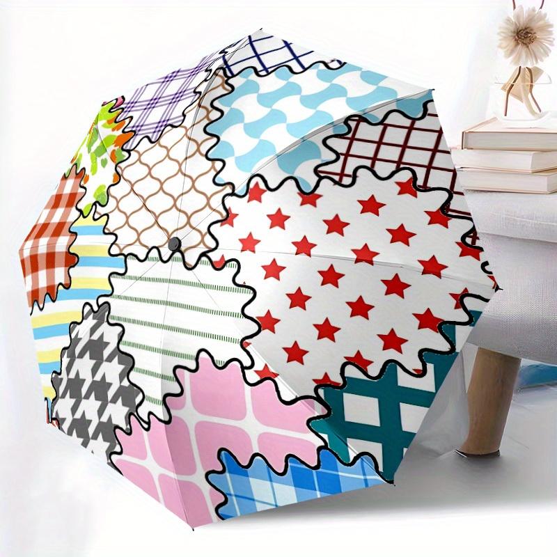 1pc Fabric Pattern Automatic Open, Sturdy Iron Frame, Compact Folding Design, All-Season Portable Umbrella for Women & Men, Outdoor Umbrella