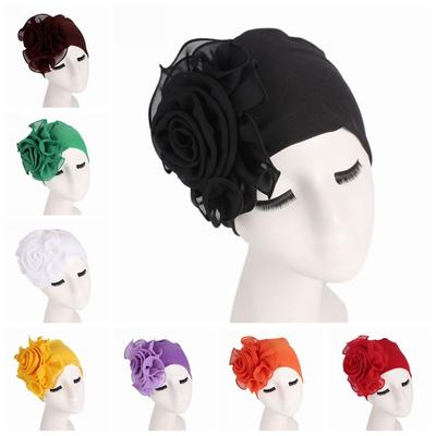 Fashion Stretchy Headscarf Bonnet Cap Muslim Hijab Flower Size Hat Elastic Chemo Cap Hair Loss Wrap