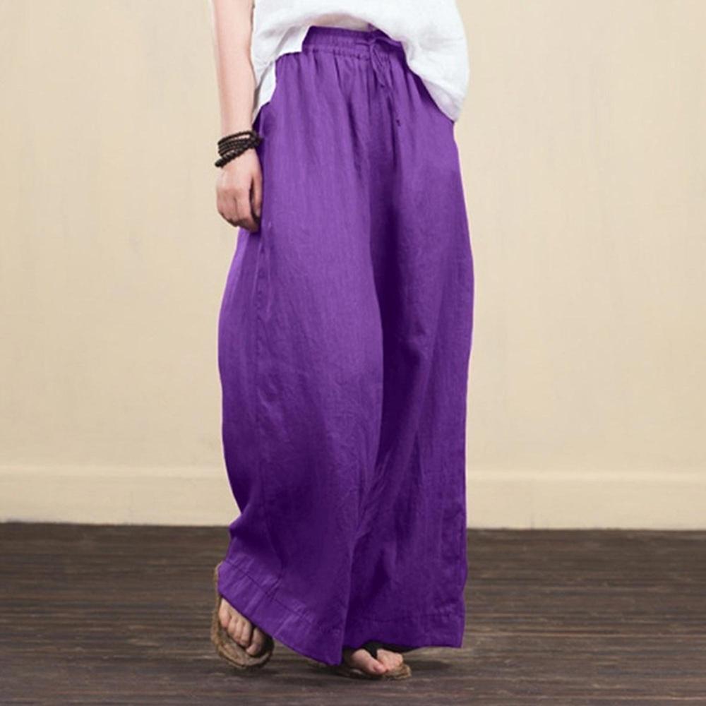 Summer Women's Cotton Linen Baggy Flared Pants Ladies Wide Leg Loose Trousers Clothing Plus Size