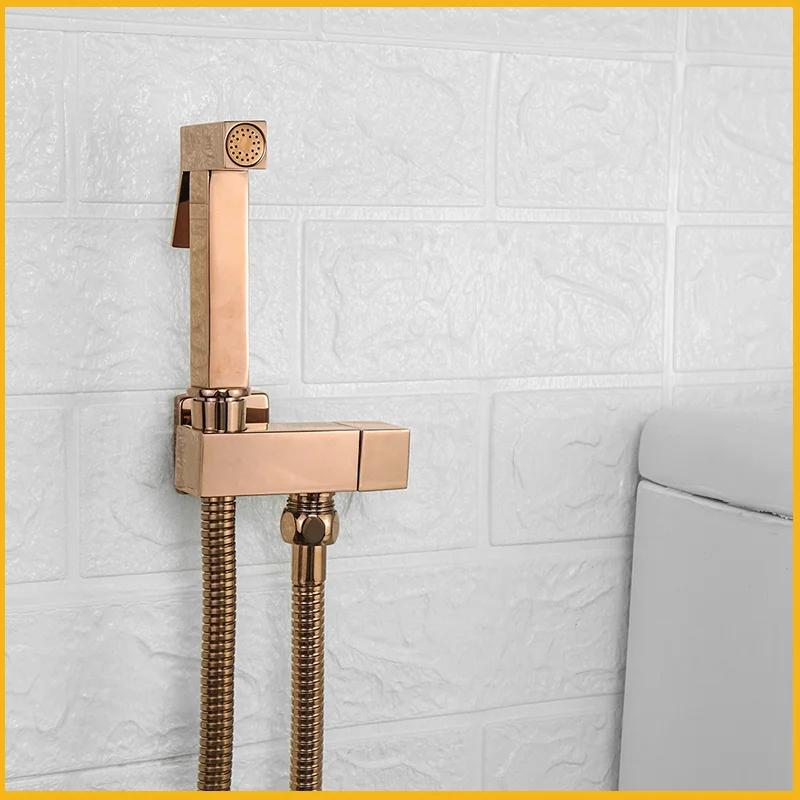 Juego de ducha de mano con rociador de bidé de latón dorado cepillado, accesorios de baño para ducha de pared, grifo de bidé, boquilla de rociado autolimpiante