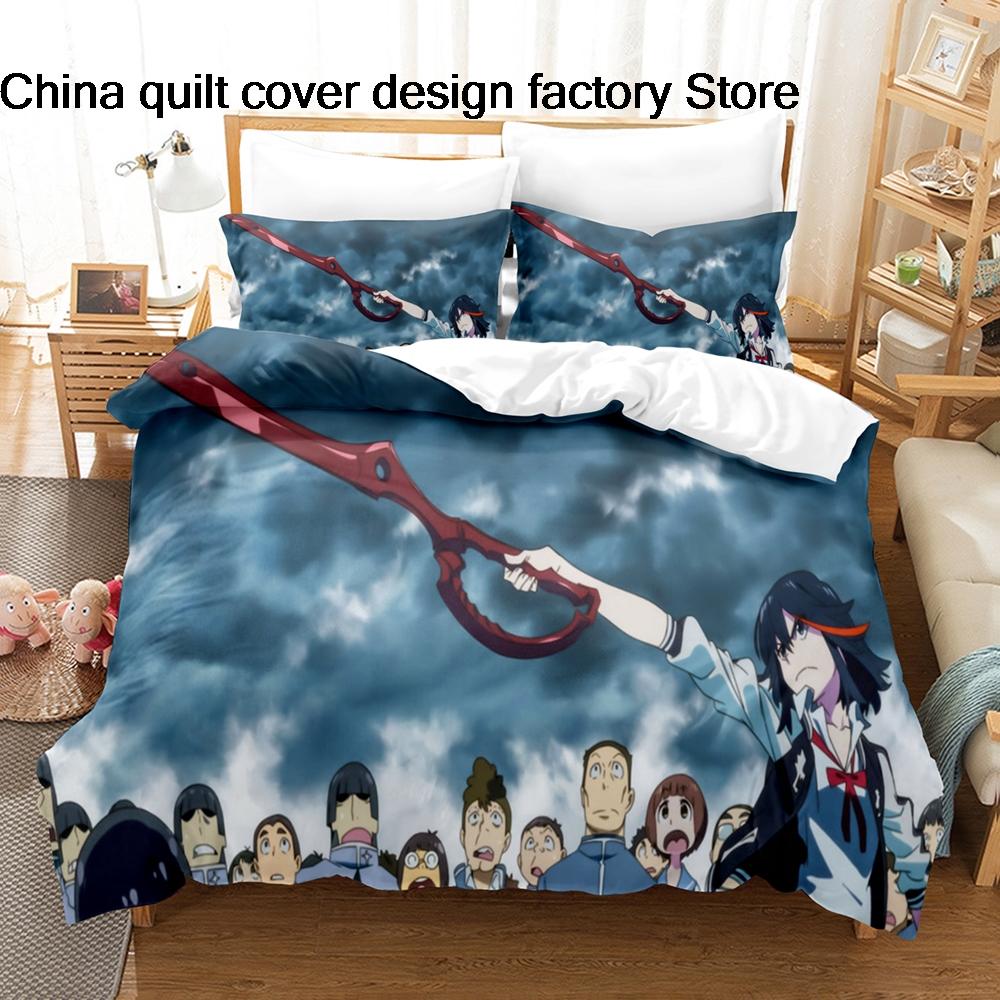 3Pcs Kill La Kill Anime Bedding Set 3D Print Ryuko Matoi Duvet Cover Pillowcases For Teens Fans Room Decor Gift  Bed Linen