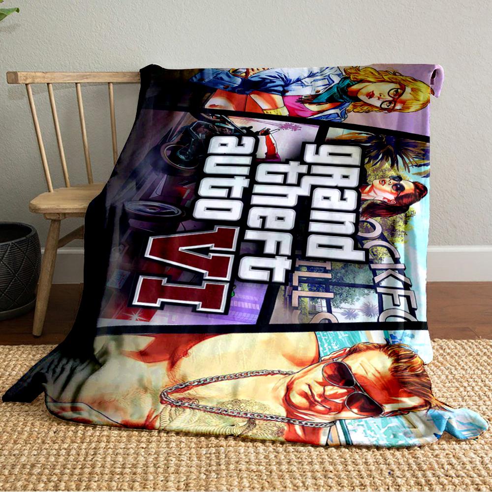 Grand Theft Auto VI Comic Panel Collage Blanket Throw, Vibrant Illustrated Game Style Design, Cozy Fan Bedding and All Seasons Gift