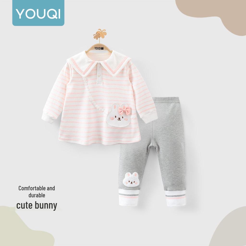 Youqi Baby Girl Long Sleeve 2-Piece Set: Hoodie and Pants for Autumn/Spring