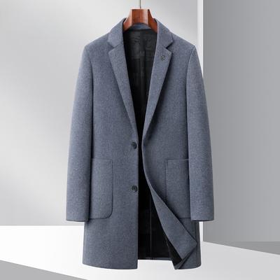 Herbst und Winter Neuer Wollmantel Herren Mittellanger und Langer Woll-Trenchcoat Woll-Herrenmantel mit Anzugkragen