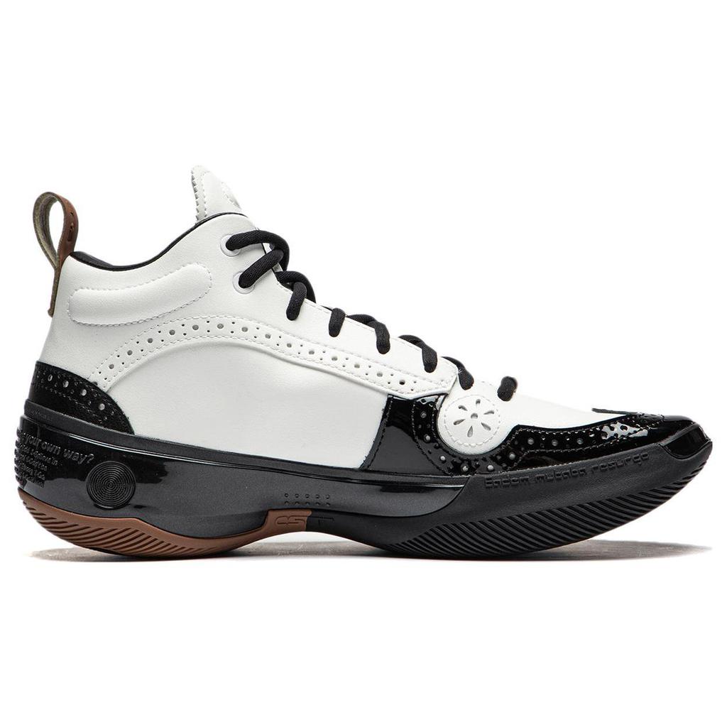 Li Ning WOW 10 Gentleman Slip Resistant Abrasion Resistant Mid Top Basketball Shoes Men's Black White ABAS075-6