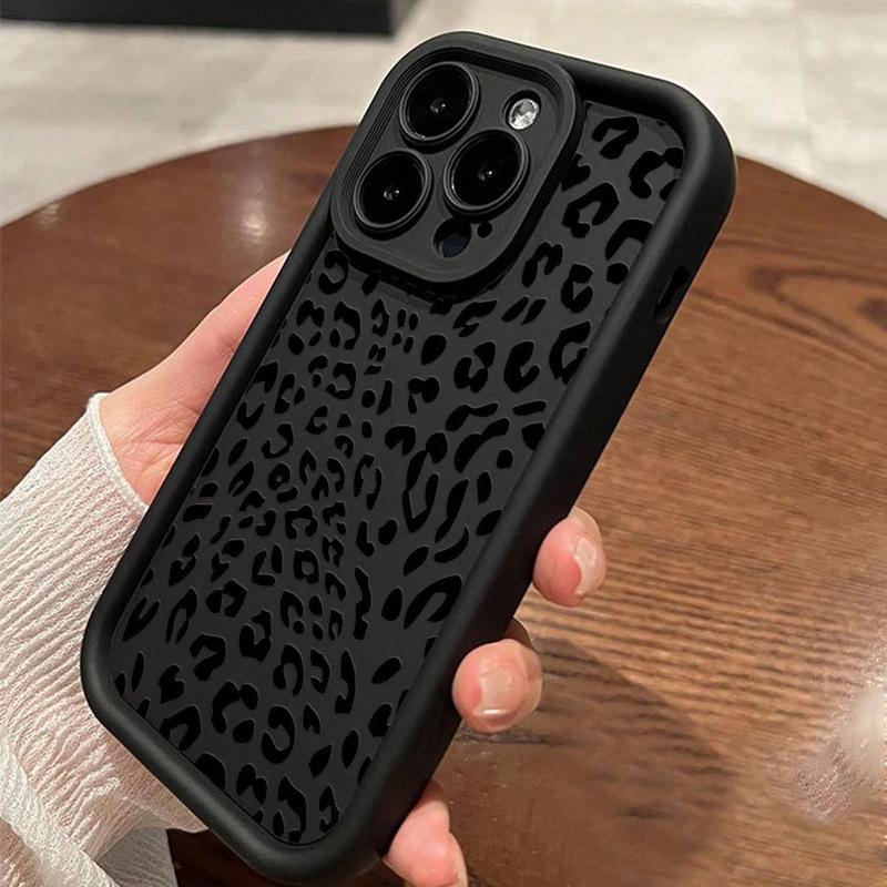 Black Leopard Print Phone Case For iPhone 16 15 14 13 12 11 Pro Max XS Max 7 8 Plus XS X SE 2020 13promax Soft Shockproof Bumper Phone Back Case Cover