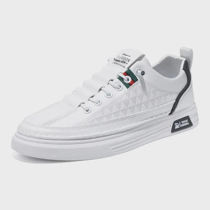 2024 Men's Spring White Casual Sneakers - Trendy, Breathable, Soft Leather All-Match Sports Shoes.