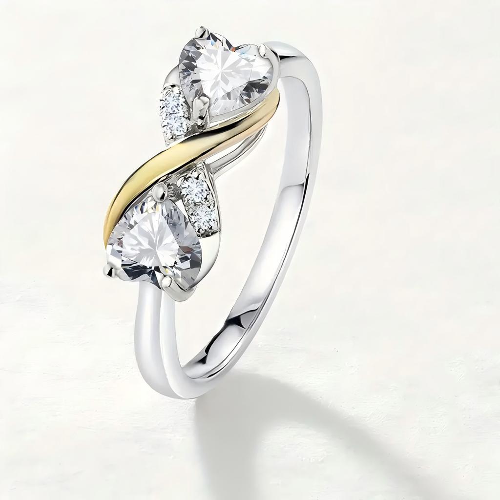 Mother And Daughter Infinite Care And Love Ring Two-Tone Diamond-Set Love-Shaped Zircon Woman