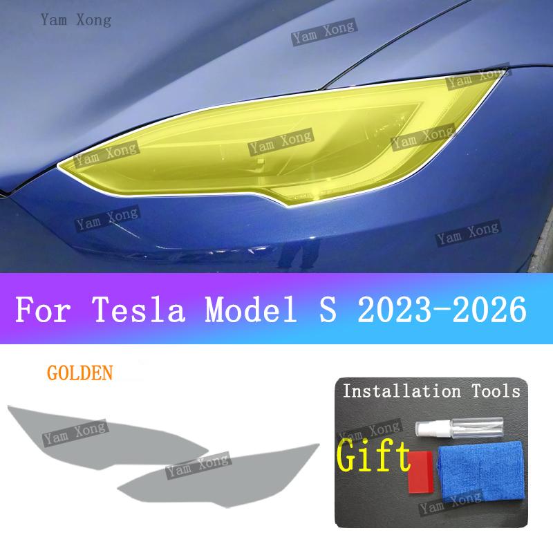 For Tesla Model S -2026 Car Front Taillight TPU Transparent Armored Protective Film Headlight Black Taill Golden Cover Films