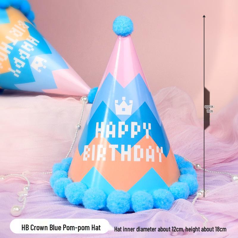 Creative Birthday Cake Pom-Pom Party Hat for Kids & Adults