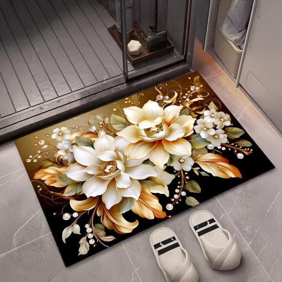 Floor Mat 3D Flower Pattern Non-Slip Rubber Backing Absorbent Quick-Drying Rug Bathroom Kitchen Laundry