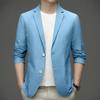 Formal Summer Suit Coat Business Coat Lapel Long Sleeves Double Buttons Straight Pockets Anti-wrinkle Solid Color Cardigan Loose Men Work Jacket