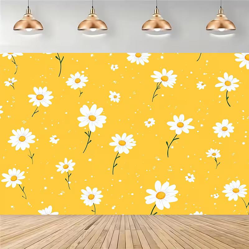 Boho Minimalist Daisy Tapestry Yellow Background with White Blooms Wall Hanging for Room Decor
