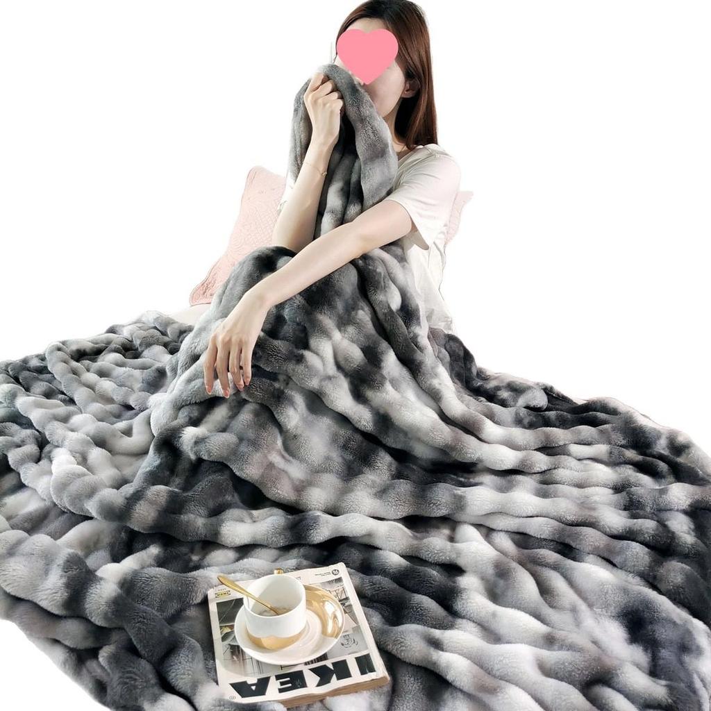 2025 Tie-dye Bubble Faux Rabbit Fur Milk Velvet Throw Blanket