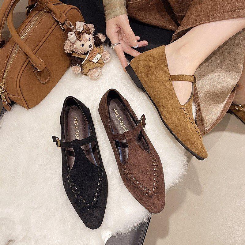 Autumn Flat Shoes Versatile Women'S Shoes Soft-Soled French Shoes Suede Retro Single Shoes Mary Jane Shoes British Style No