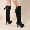 New Women's Shoes High Heel Chunky Heel Mid Lace-up Knight Boots Winter Sexy Black and White Knee Boots