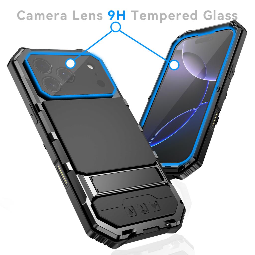 Case for IPhone Air 17 16e 16 Pro Max 15 Plus Shockproof Heavy-duty Sturdy Aluminum Metal Cover Tempered Glass Screen Protector
