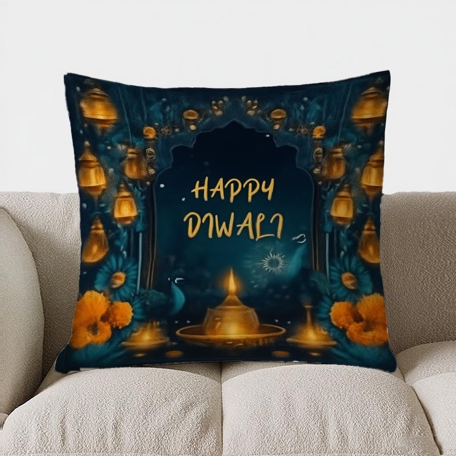 Home Decor Diwali Blessings: Elephants And Lanterns Pillow Pattern Cushion Cover Suitable For Sofa Bedroom Car Pillow Cover